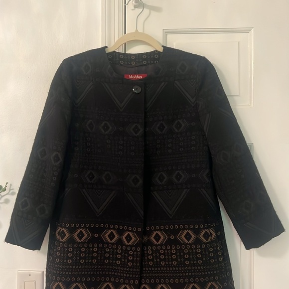Vintage Max Mara Black Jacquard Wool Coat - Picture 11 of 16
